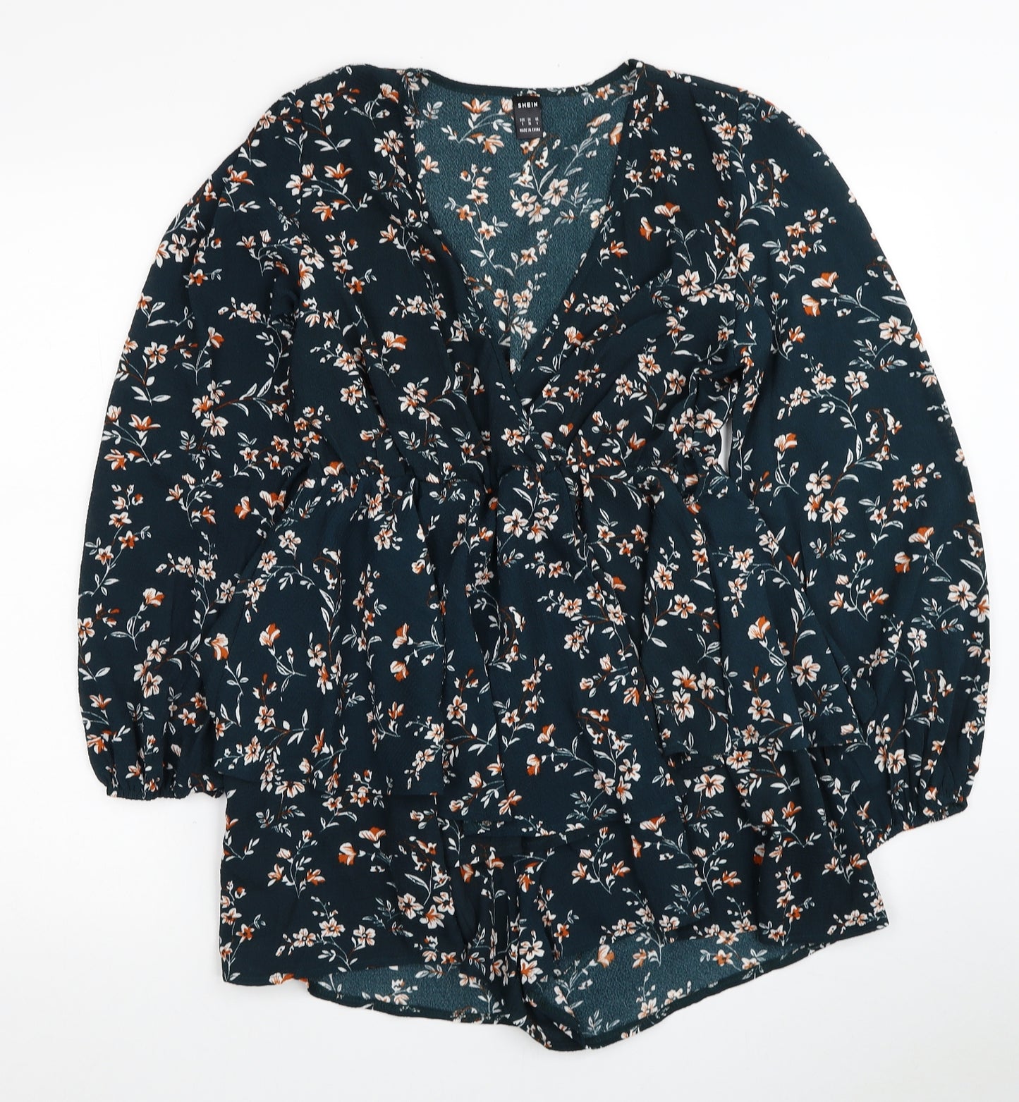SheIn Womens Green Floral Polyester Playsuit One-Piece Size S L3 in Pullover