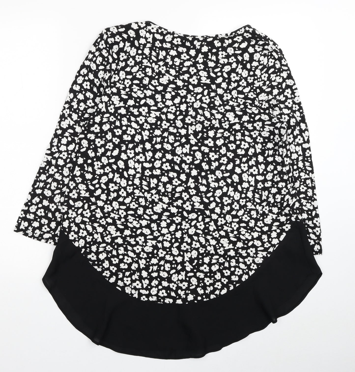 TU Womens Black Floral Viscose Basic T-Shirt Size 12 V-Neck