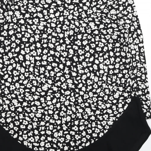 TU Womens Black Floral Viscose Basic T-Shirt Size 12 V-Neck