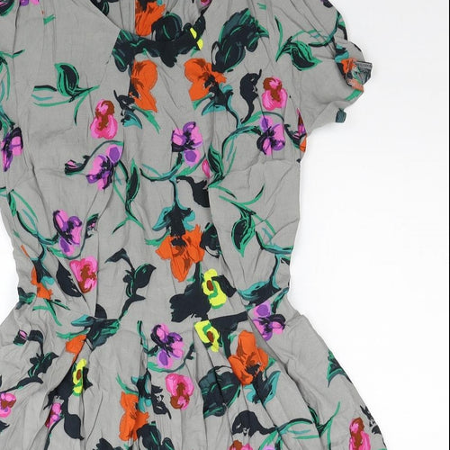 Miss Selfridge Womens Grey Floral Viscose Fit & Flare Size 10 Scoop Neck Zip