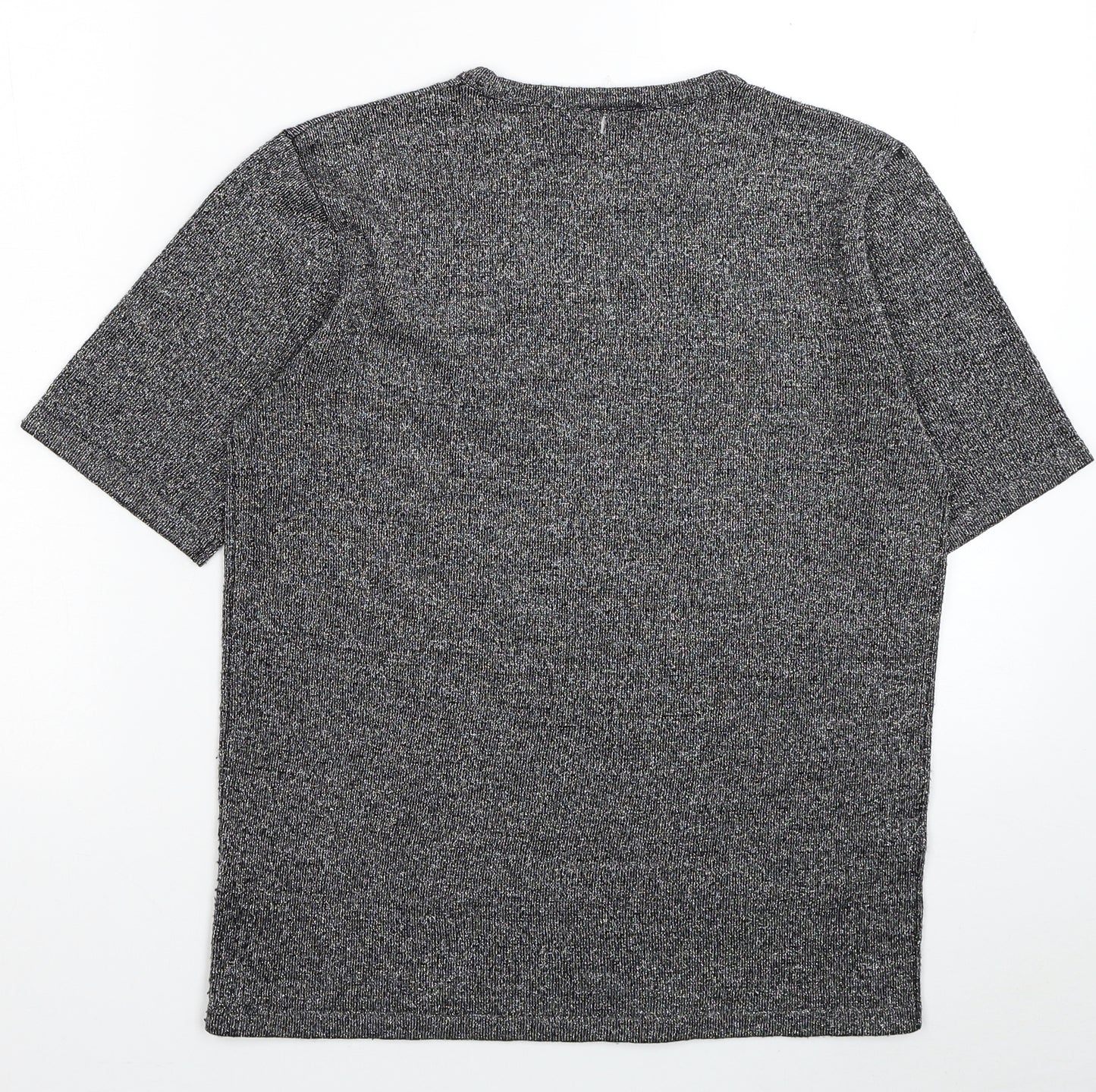 Alia Womens Silver Acrylic Basic T-Shirt Size S Round Neck