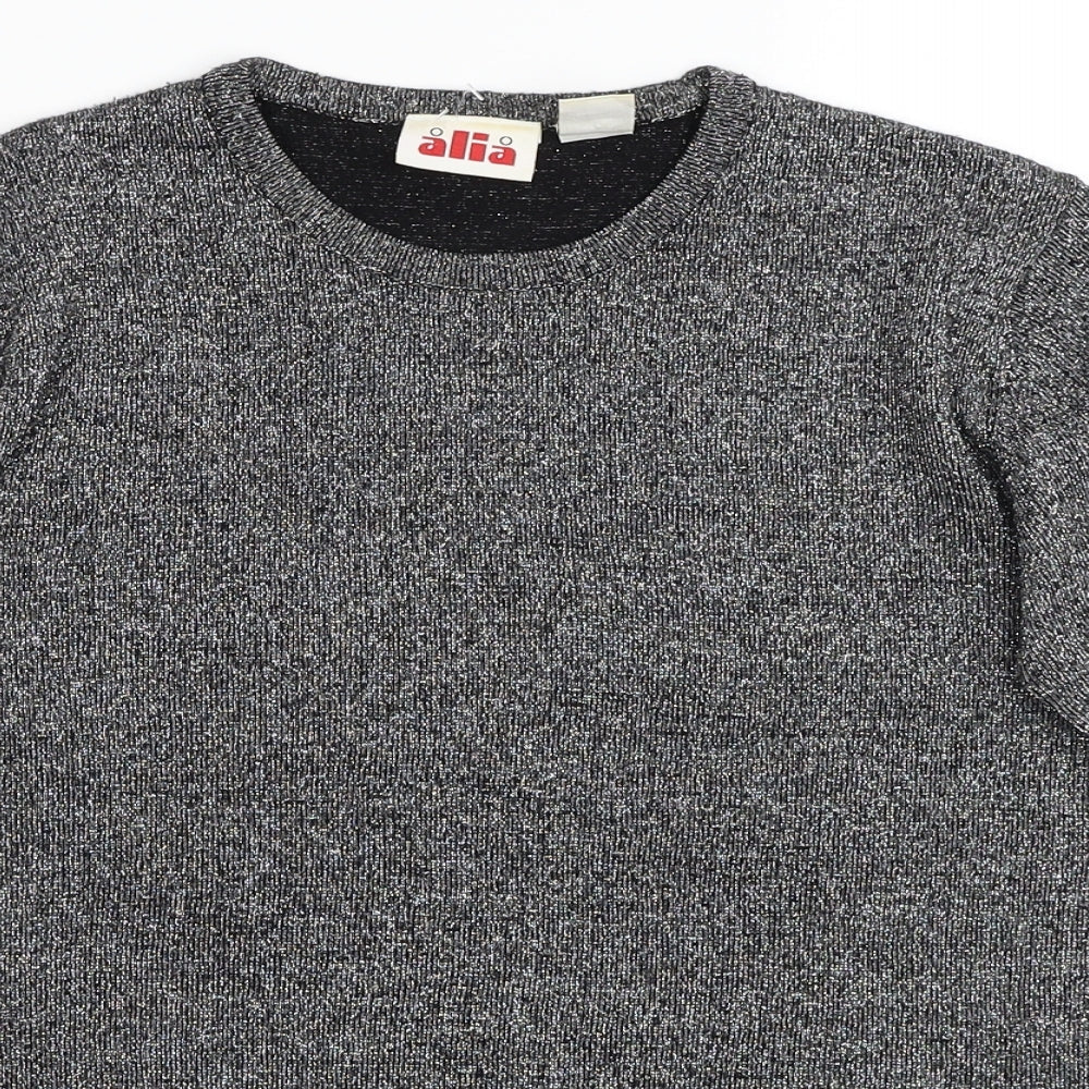 Alia Womens Silver Acrylic Basic T-Shirt Size S Round Neck