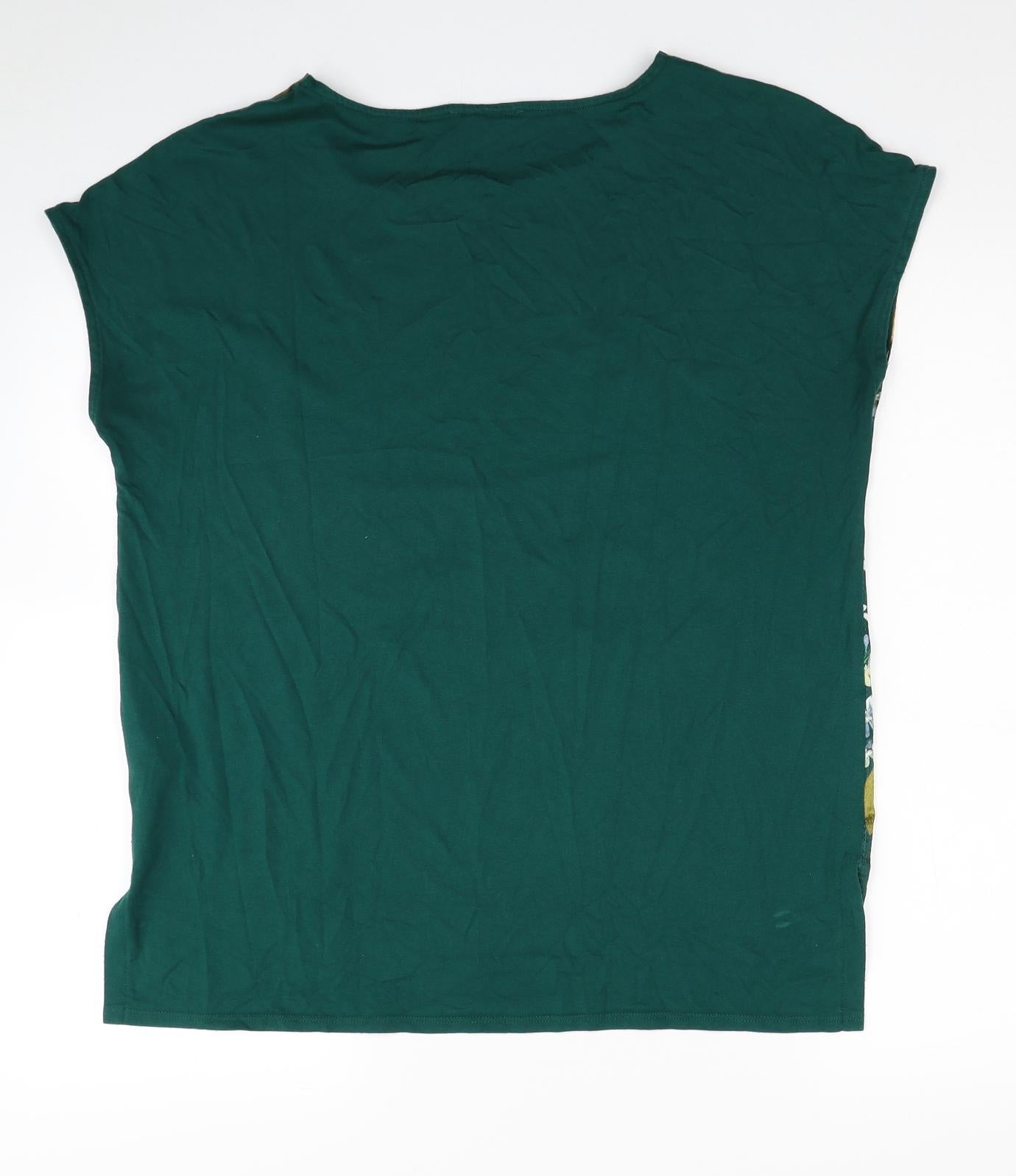 Per Una Womens Green Floral Viscose Basic Blouse Size 12 Scoop Neck