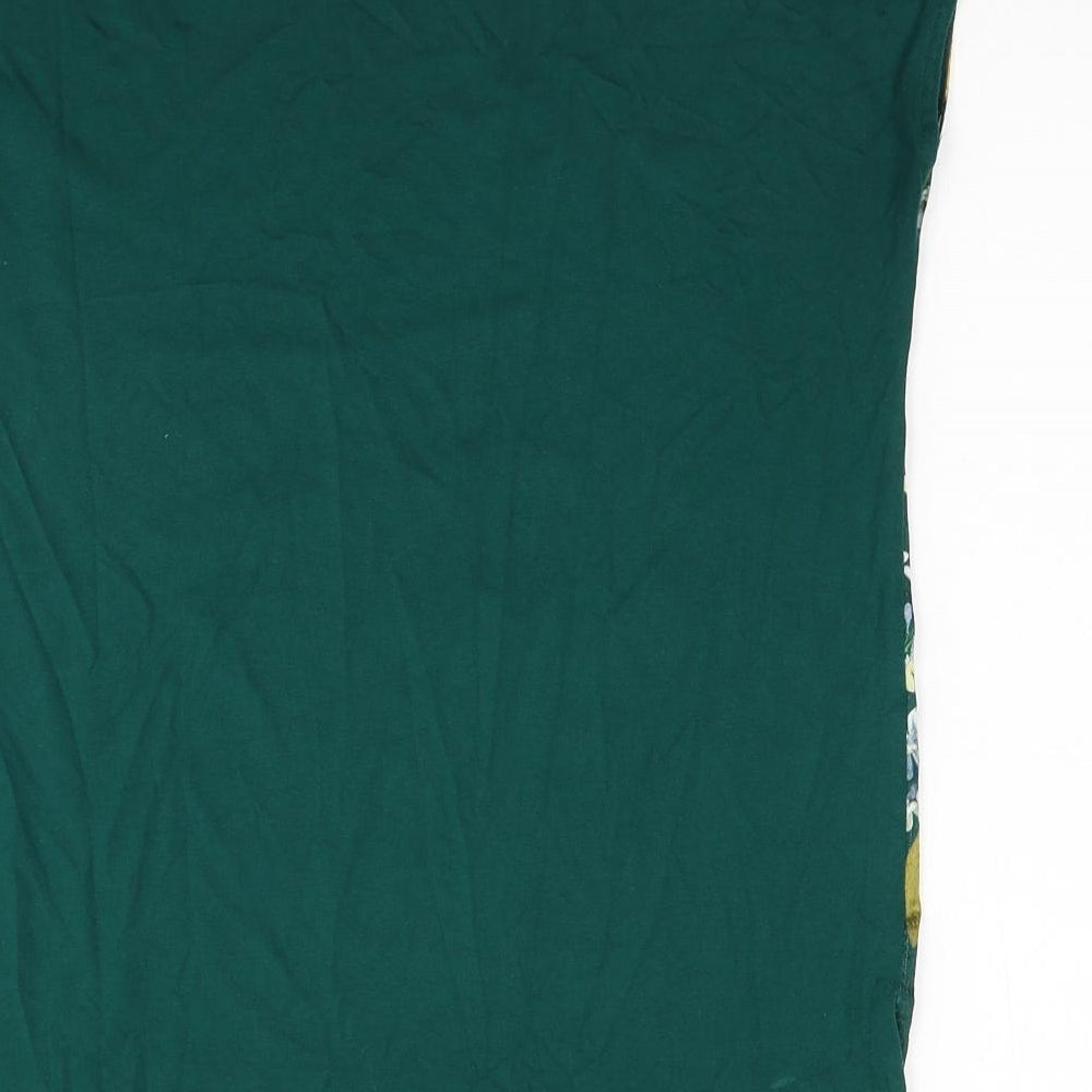 Per Una Womens Green Floral Viscose Basic Blouse Size 12 Scoop Neck