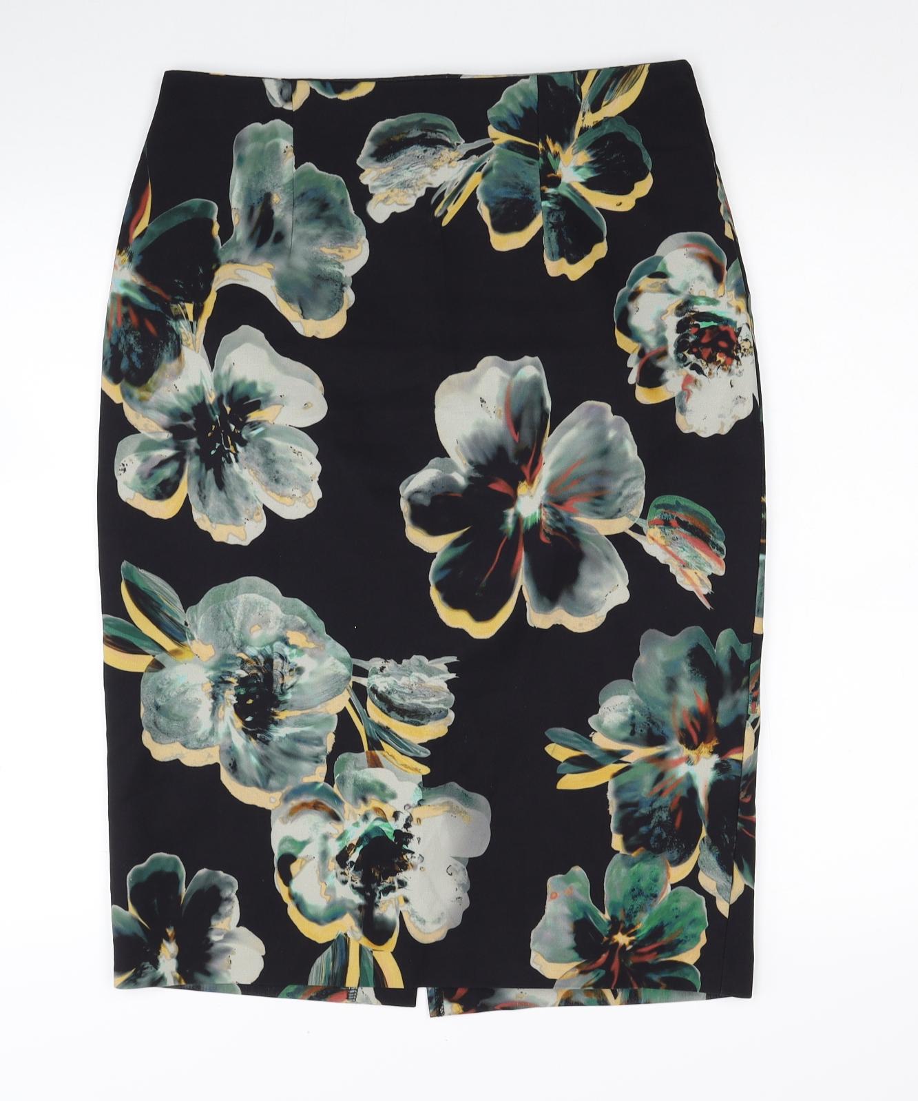 Per Una Womens Black Floral Polyester Straight & Pencil Skirt Size 12 Zip