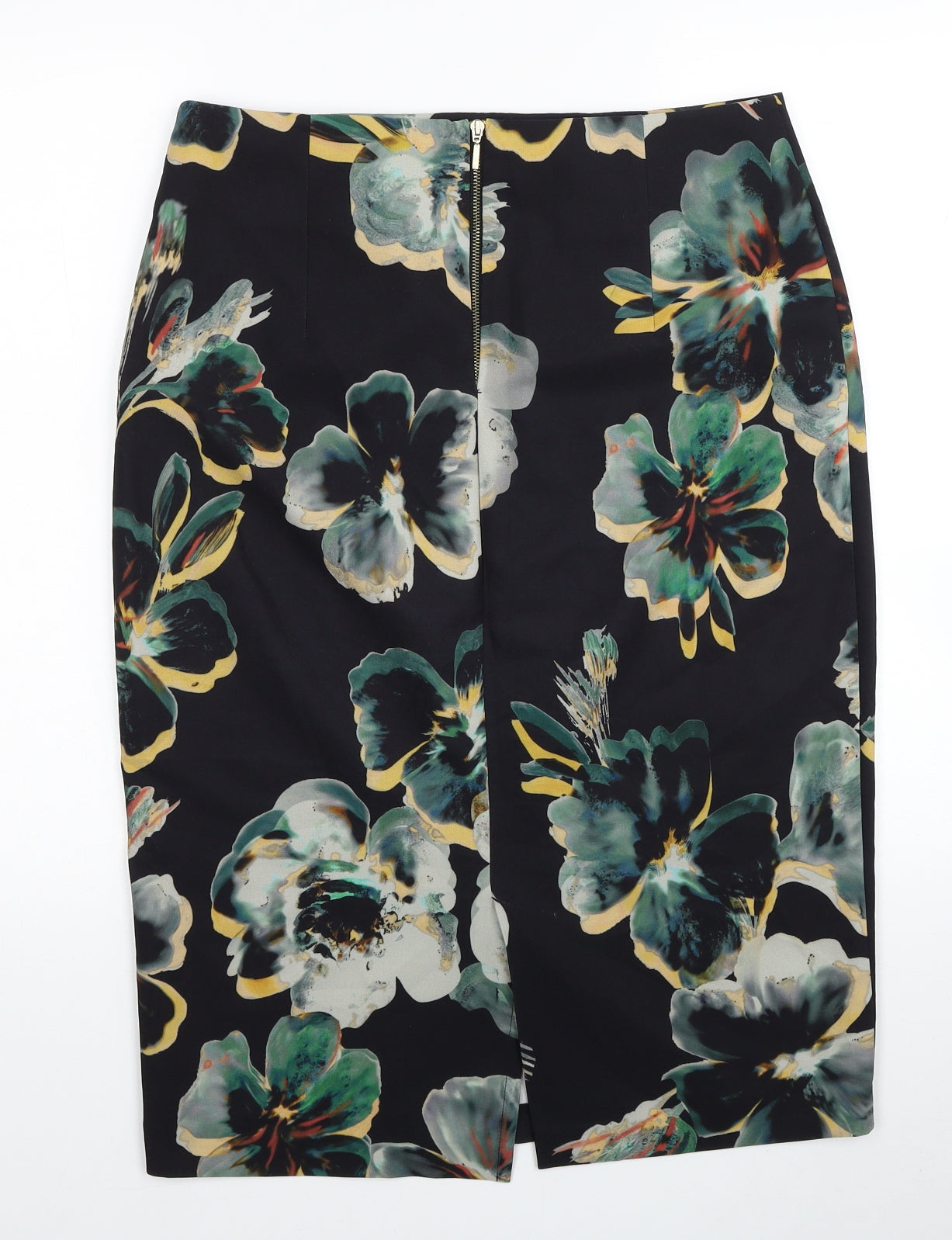 Per Una Womens Black Floral Polyester Straight & Pencil Skirt Size 12 Zip
