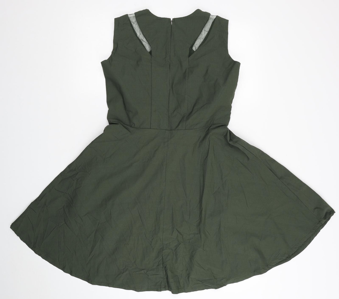 Preworn Womens Green Cotton Fit & Flare Size 2XL Round Neck Zip - Mesh Detail