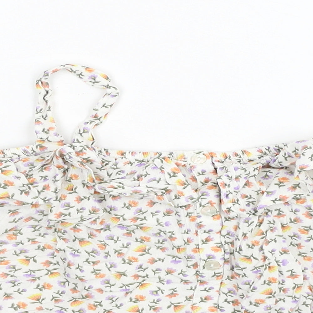 NEXT Girls White Floral Viscose Basic T-Shirt Size 15 Years Square Neck Pullover - Cold Shoulder