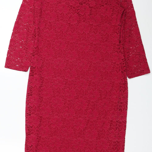 Preworn Womens Pink Floral Polyester A-Line Size 16 Round Neck Pullover