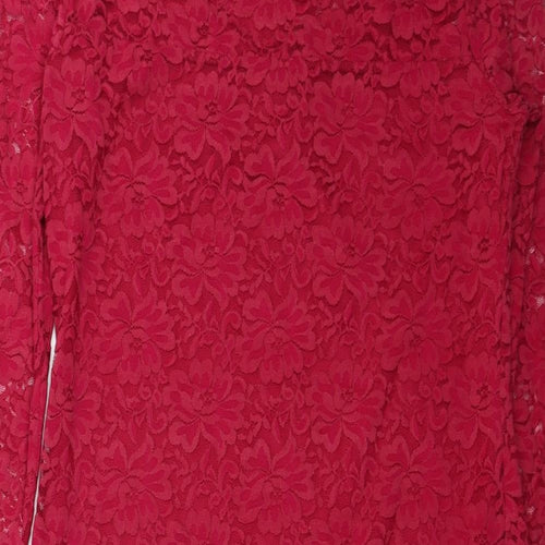 Preworn Womens Pink Floral Polyester A-Line Size 16 Round Neck Pullover