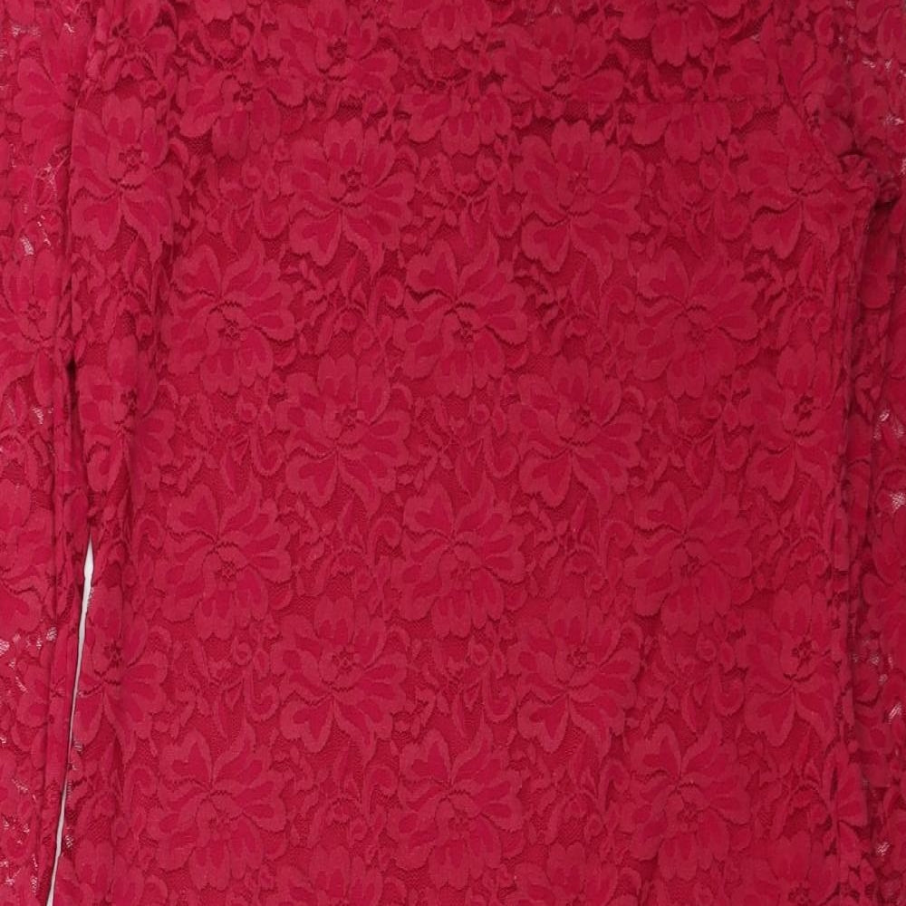 Preworn Womens Pink Floral Polyester A-Line Size 16 Round Neck Pullover