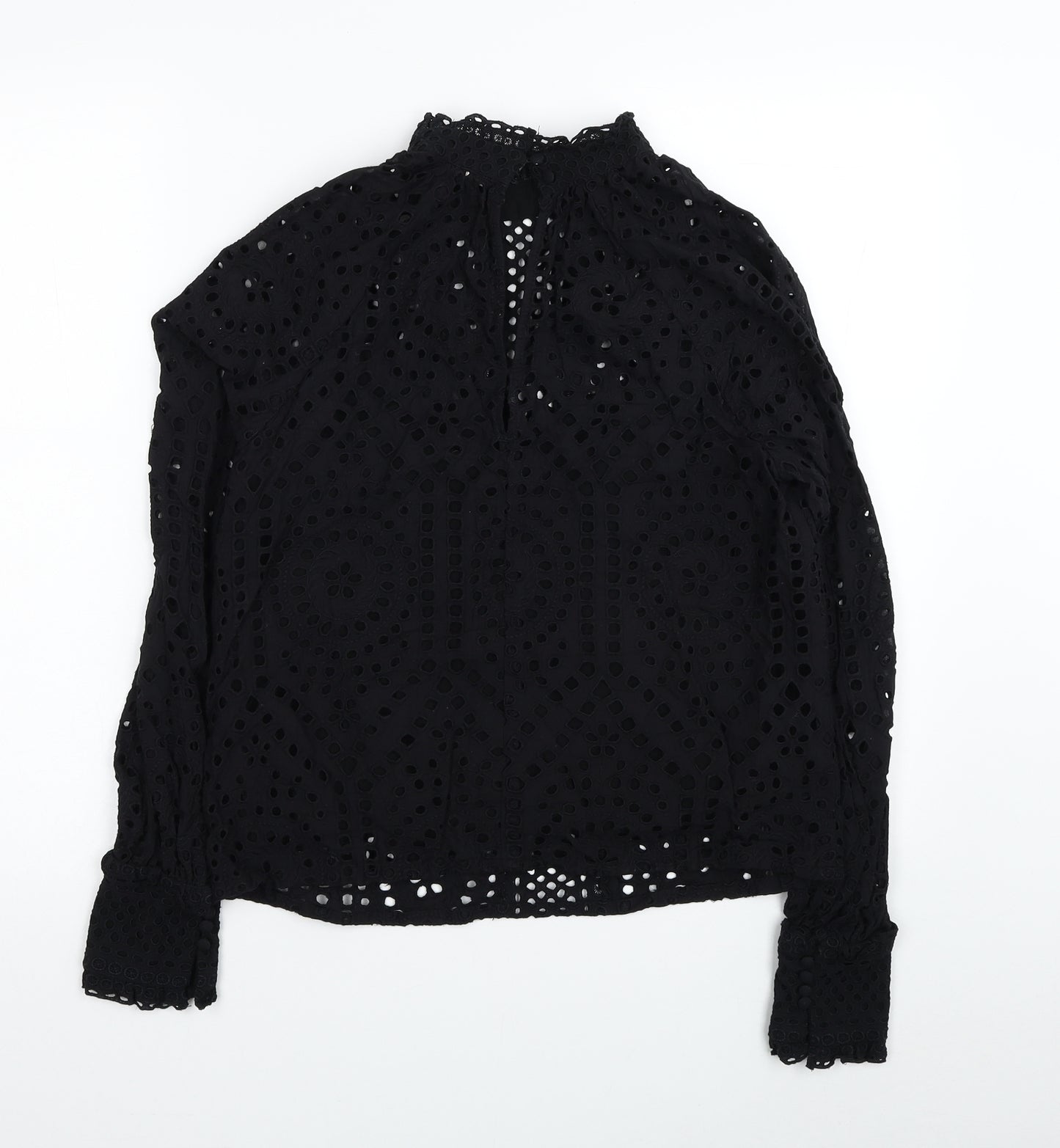 H&M Womens Black Geometric Cotton Basic Blouse Size S Mock Neck