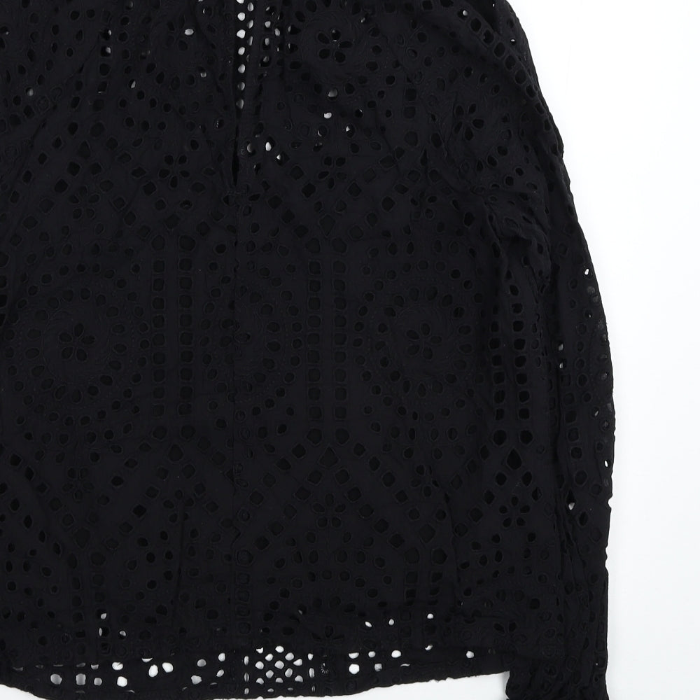 H&M Womens Black Geometric Cotton Basic Blouse Size S Mock Neck