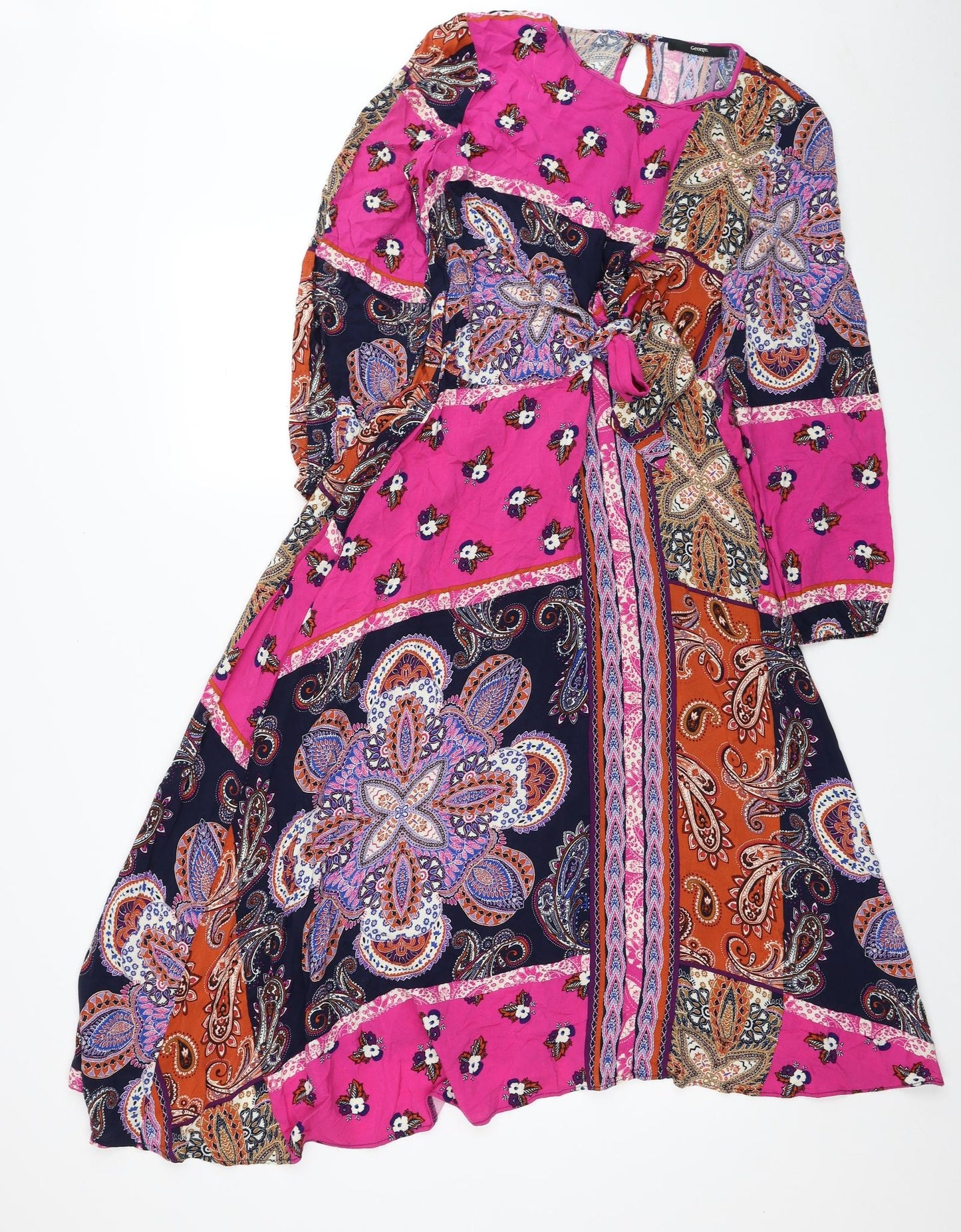 George Womens Multicoloured Geometric Viscose Maxi Size 12 Scoop Neck Button