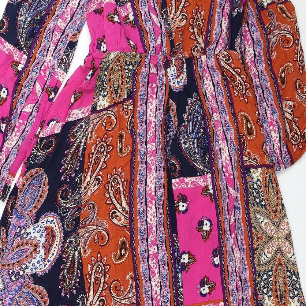 George Womens Multicoloured Geometric Viscose Maxi Size 12 Scoop Neck Button