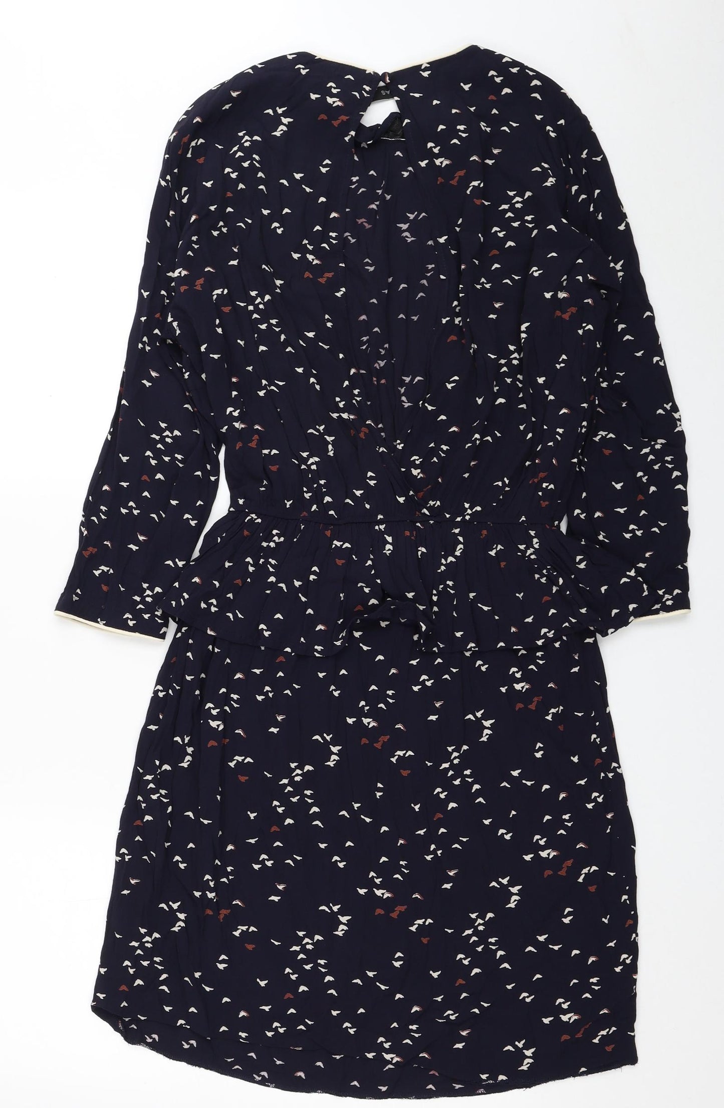 YAS Womens Blue Geometric Viscose Shirt Dress Size L Round Neck Button