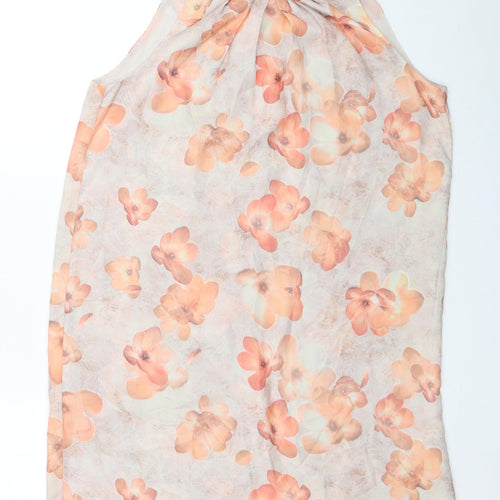 Mango Womens Beige Floral Polyester Tank Dress Size M Boat Neck Button