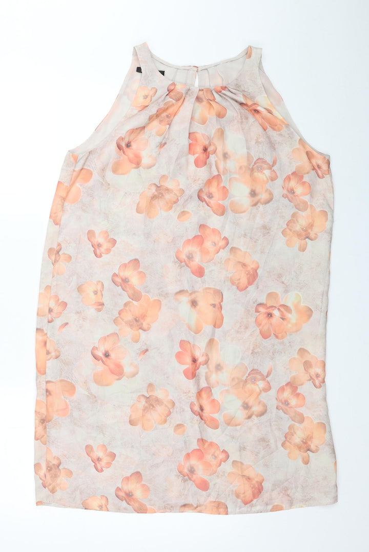 Mango Womens Beige Floral Polyester Tank Dress Size M Boat Neck Button