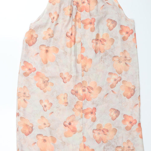 Mango Womens Beige Floral Polyester Tank Dress Size M Boat Neck Button