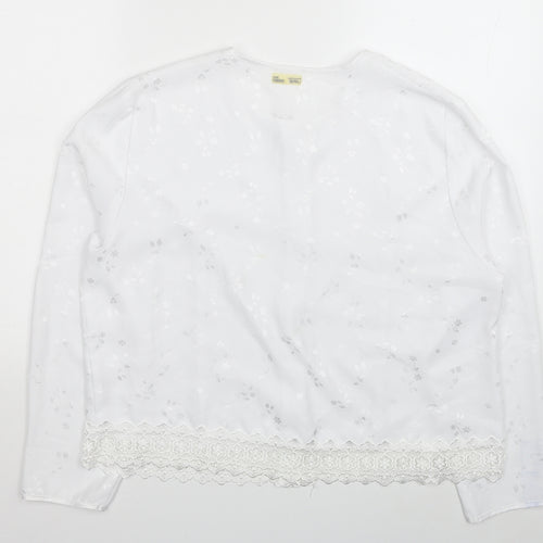 Preston Womens White Floral Polyester Basic Button-Up Size L Scoop Neck