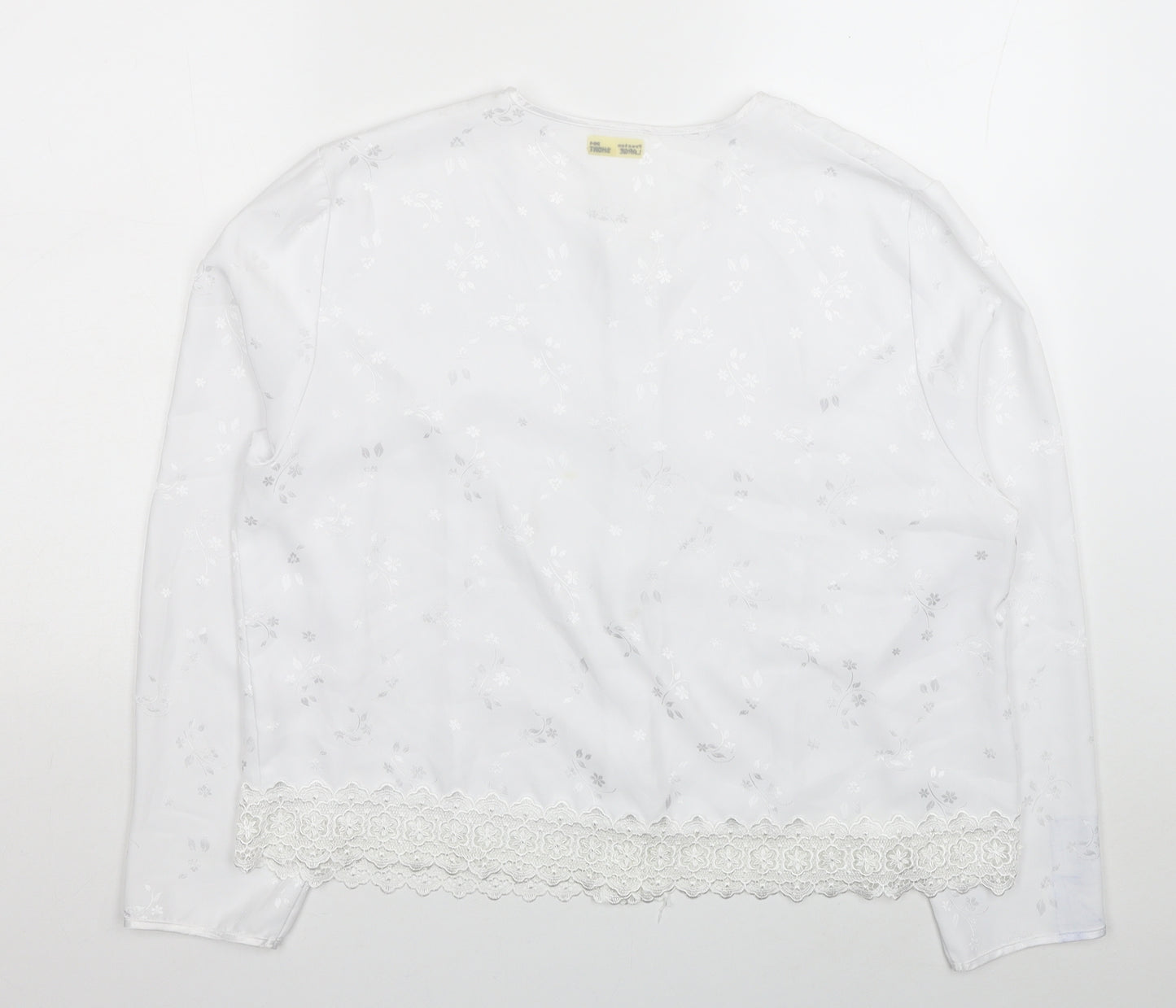 Preston Womens White Floral Polyester Basic Button-Up Size L Scoop Neck