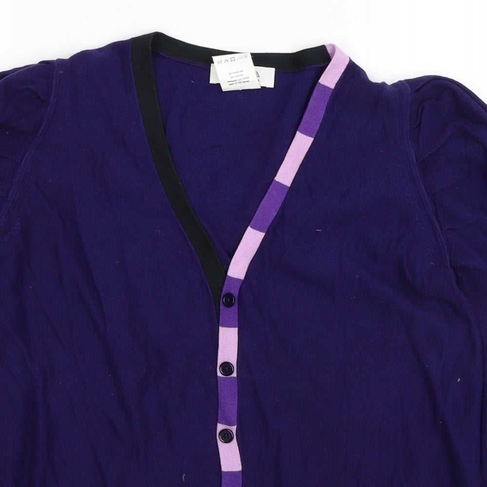 Sonia Womens Purple V-Neck Cotton Cardigan Jumper Size L