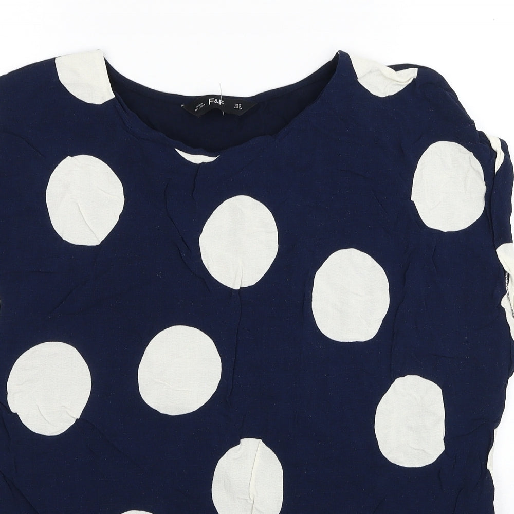 F&F Womens Blue Polka Dot Viscose Basic T-Shirt Size 16 Boat Neck