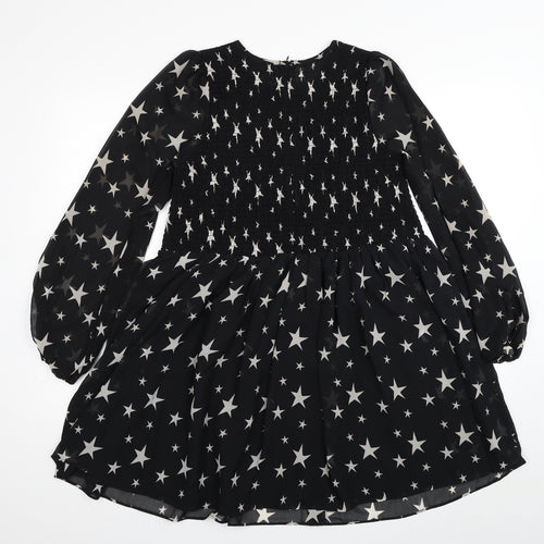 ASOS Womens Black Geometric Polyester Fit & Flare Size 8 Scoop Neck Zip - Star Print