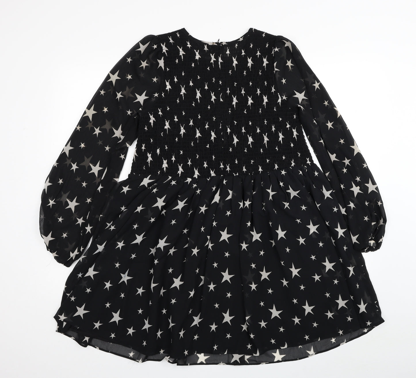 ASOS Womens Black Geometric Polyester Fit & Flare Size 8 Scoop Neck Zip - Star Print