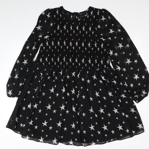 ASOS Womens Black Geometric Polyester Fit & Flare Size 8 Scoop Neck Zip - Star Print
