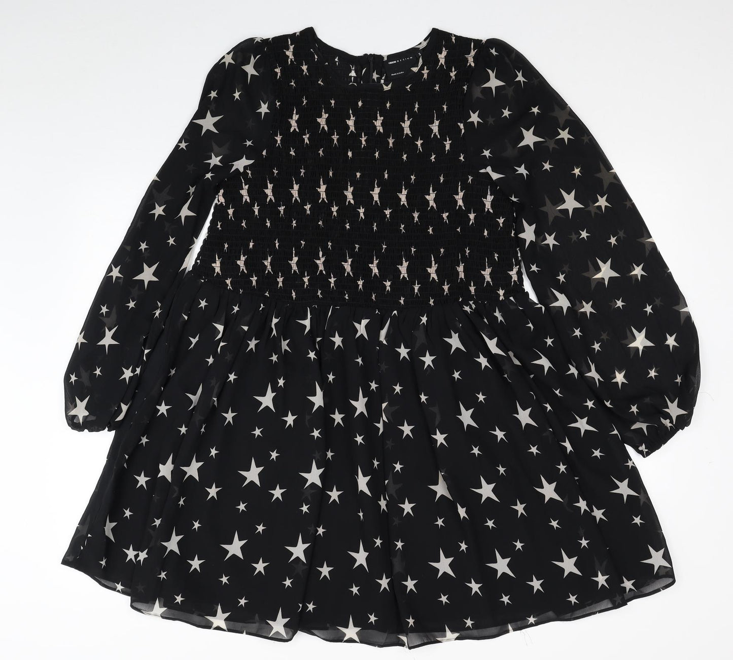 ASOS Womens Black Geometric Polyester Fit & Flare Size 8 Scoop Neck Zip - Star Print