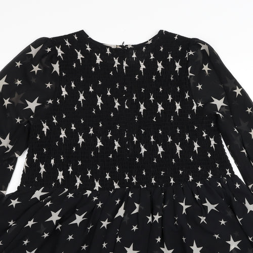 ASOS Womens Black Geometric Polyester Fit & Flare Size 8 Scoop Neck Zip - Star Print
