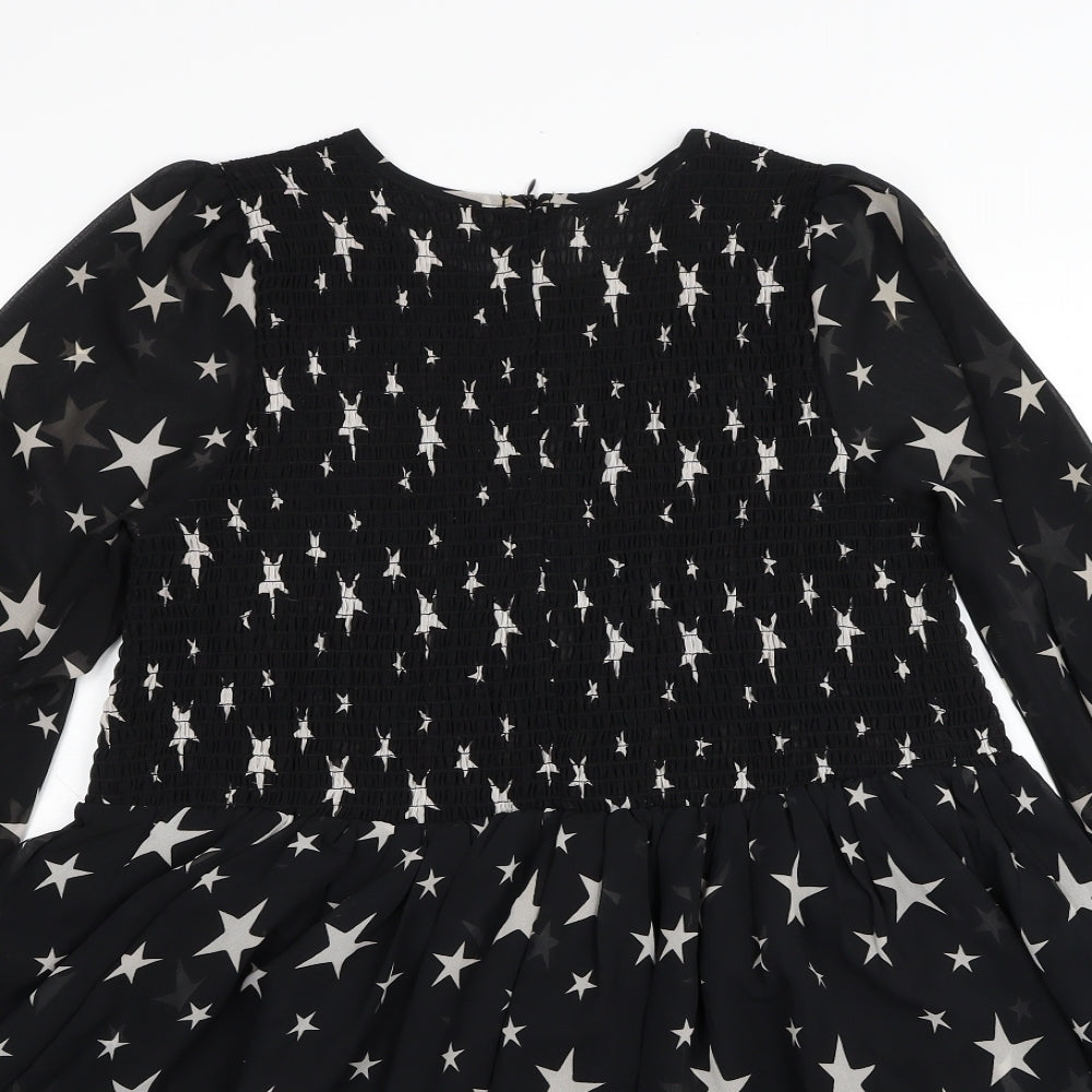 ASOS Womens Black Geometric Polyester Fit & Flare Size 8 Scoop Neck Zip - Star Print