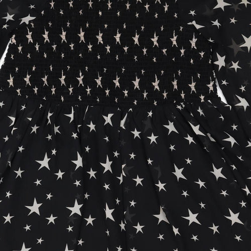 ASOS Womens Black Geometric Polyester Fit & Flare Size 8 Scoop Neck Zip - Star Print