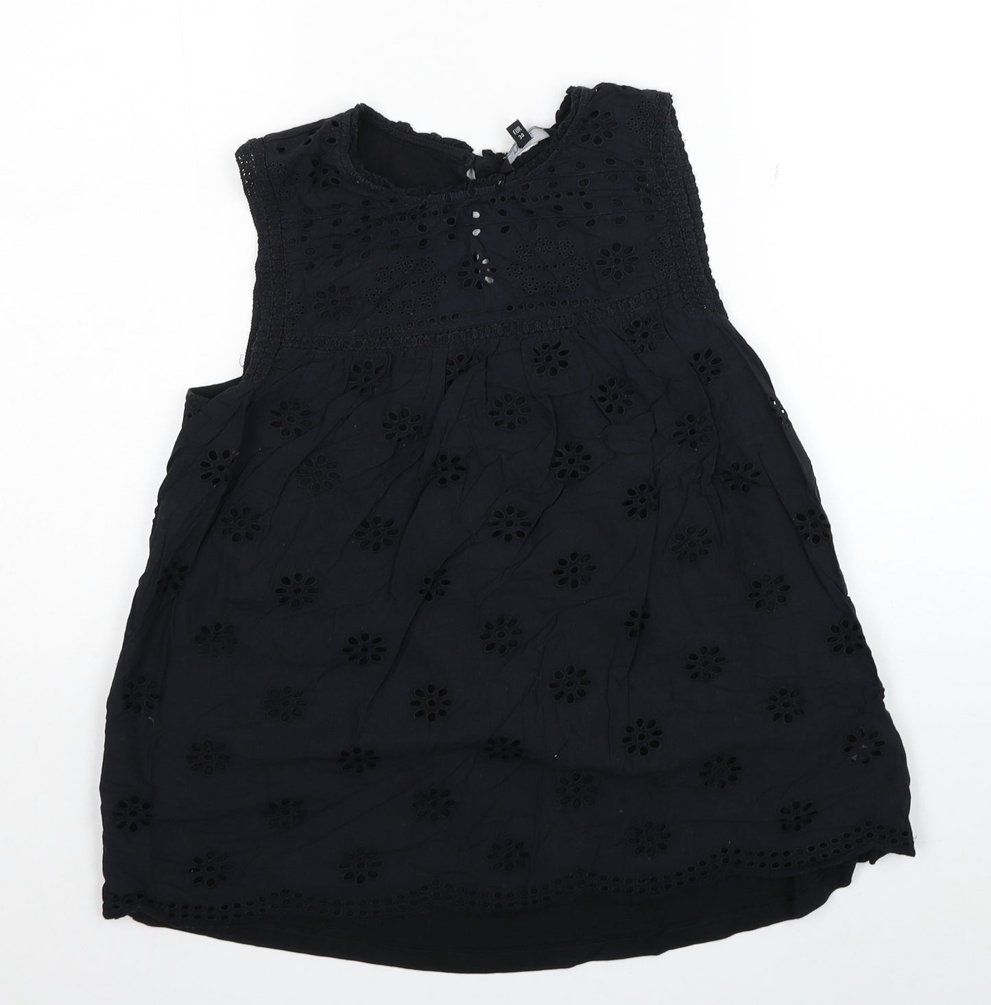 NEXT Womens Black Floral Cotton Basic Tank Size 6 Round Neck