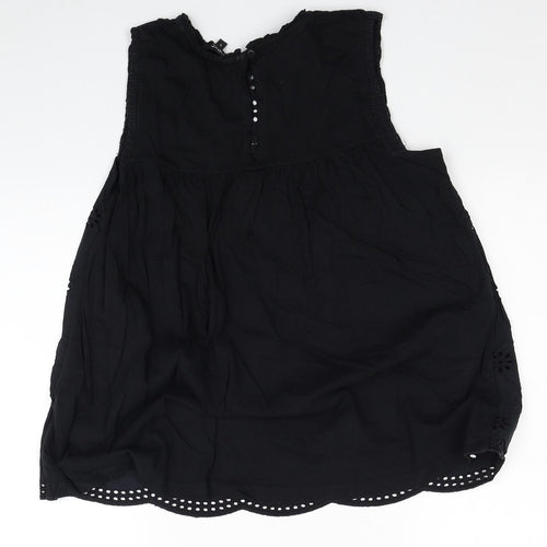 NEXT Womens Black Floral Cotton Basic Tank Size 6 Round Neck
