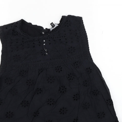 NEXT Womens Black Floral Cotton Basic Tank Size 6 Round Neck