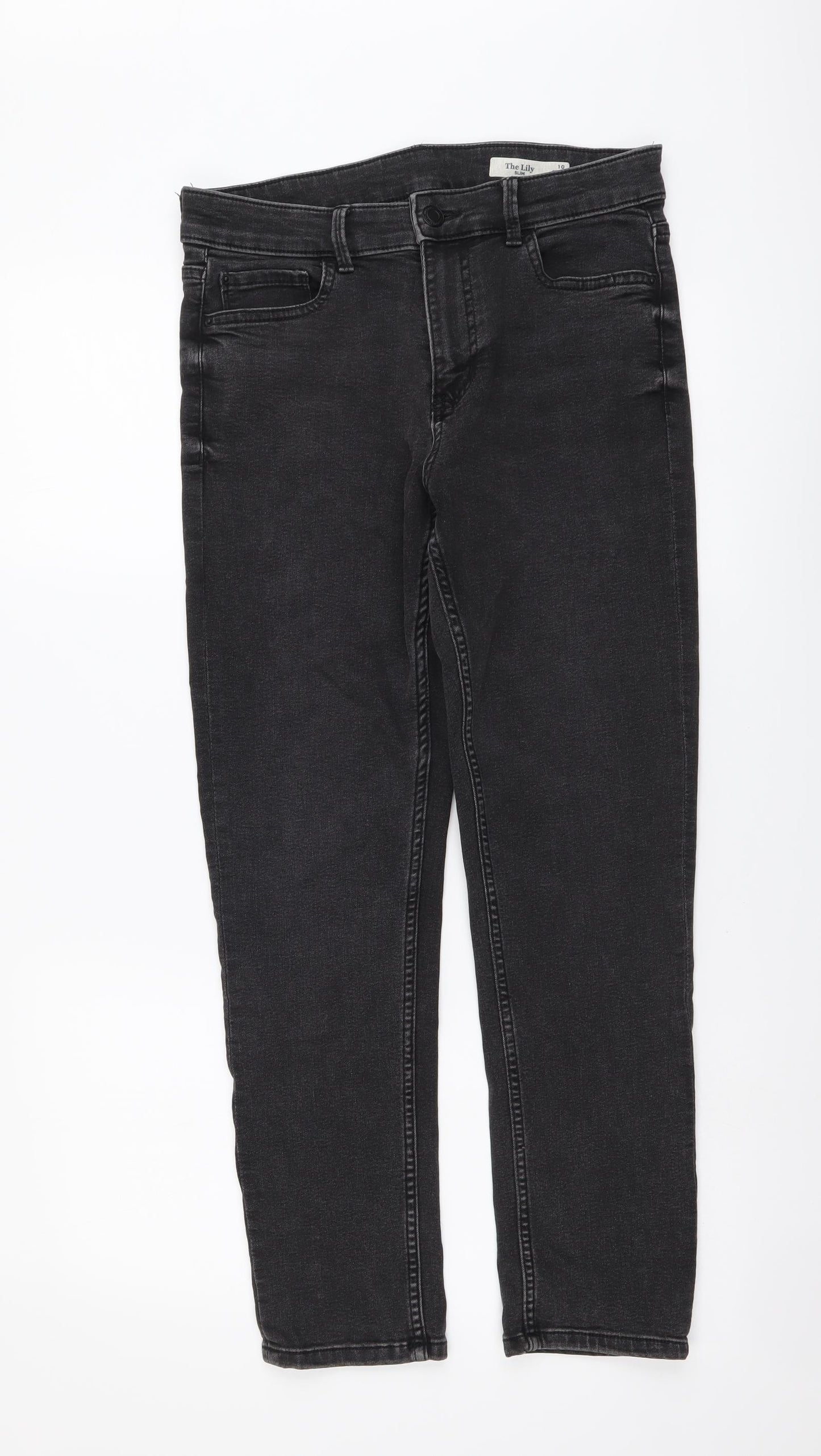 Marks and Spencer Womens Grey Cotton Straight Jeans Size 10 L26 in Slim Button