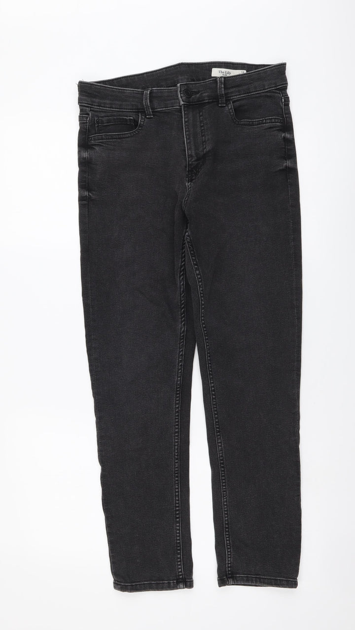 Marks and Spencer Womens Grey Cotton Straight Jeans Size 10 L26 in Slim Button