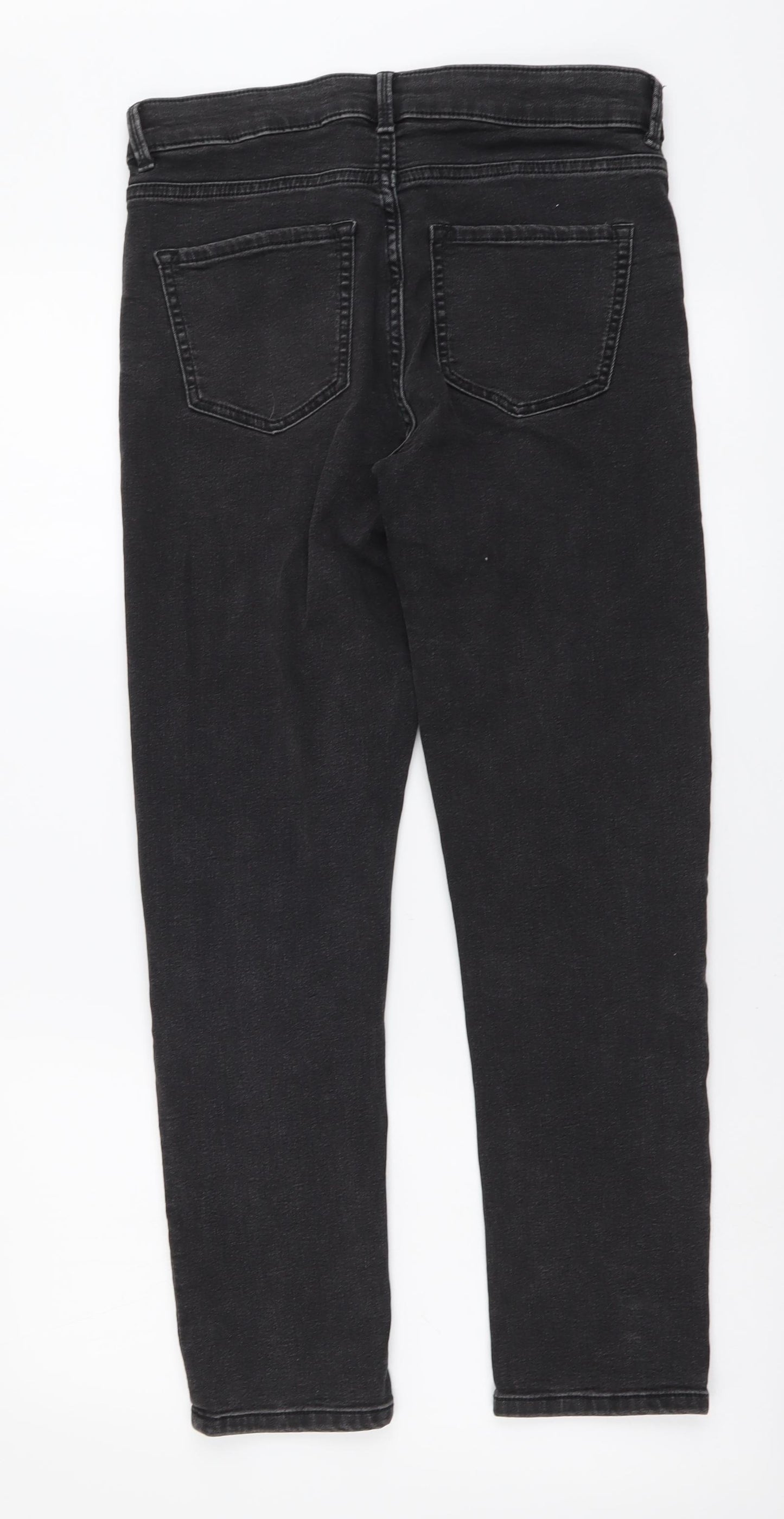Marks and Spencer Womens Grey Cotton Straight Jeans Size 10 L26 in Slim Button