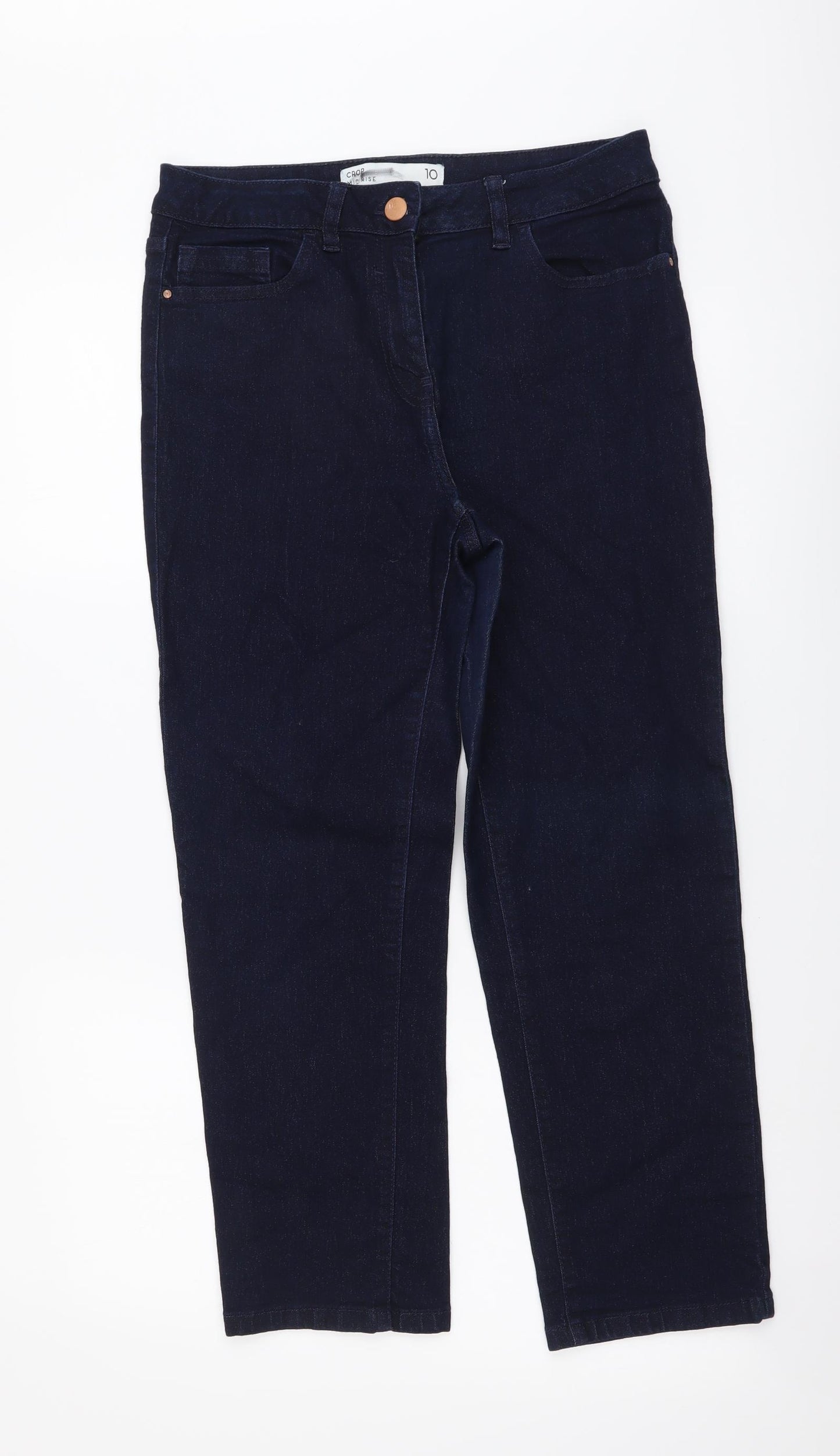 NEXT Womens Blue Cotton Cropped Jeans Size 10 L25 in Regular Button
