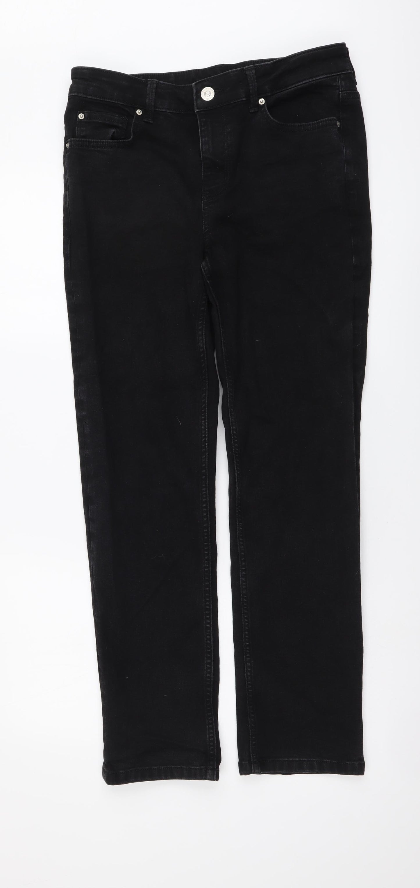 Marks and Spencer Womens Black Cotton Straight Jeans Size 12 L28 in Regular Button