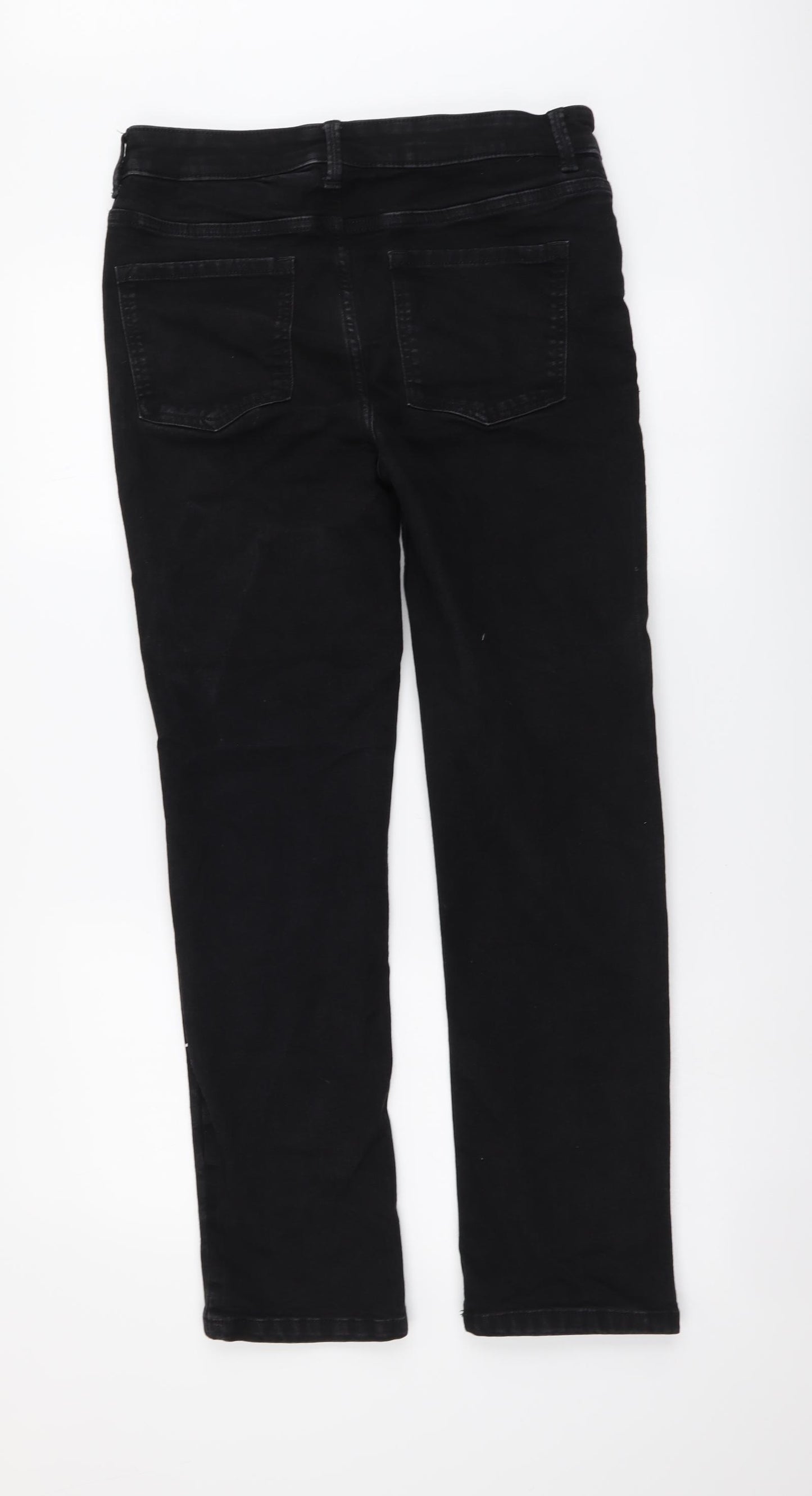 Marks and Spencer Womens Black Cotton Straight Jeans Size 12 L28 in Regular Button