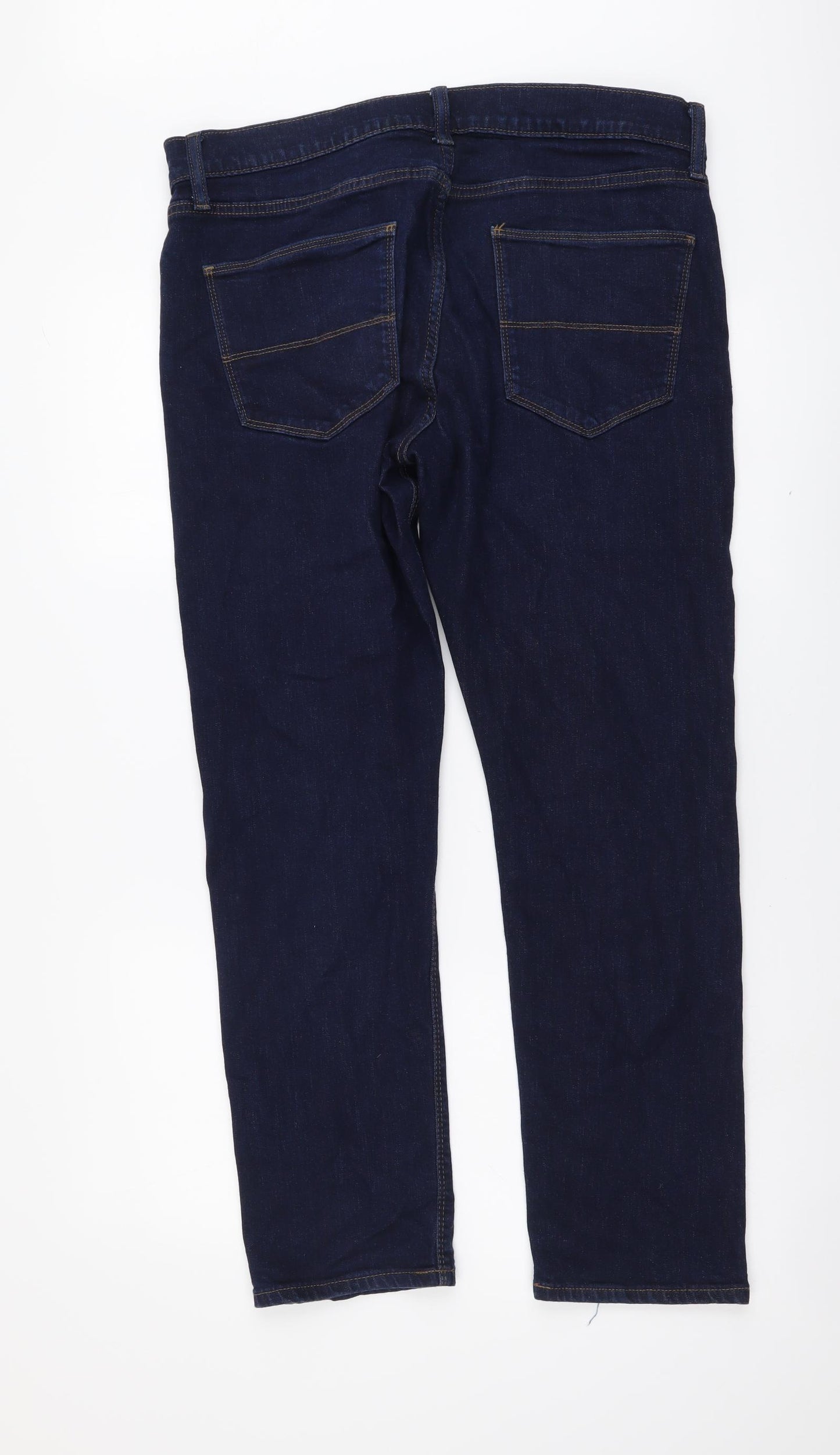 Marks and Spencer Mens Blue Cotton Straight Jeans Size 34 in L29 in Slim Button