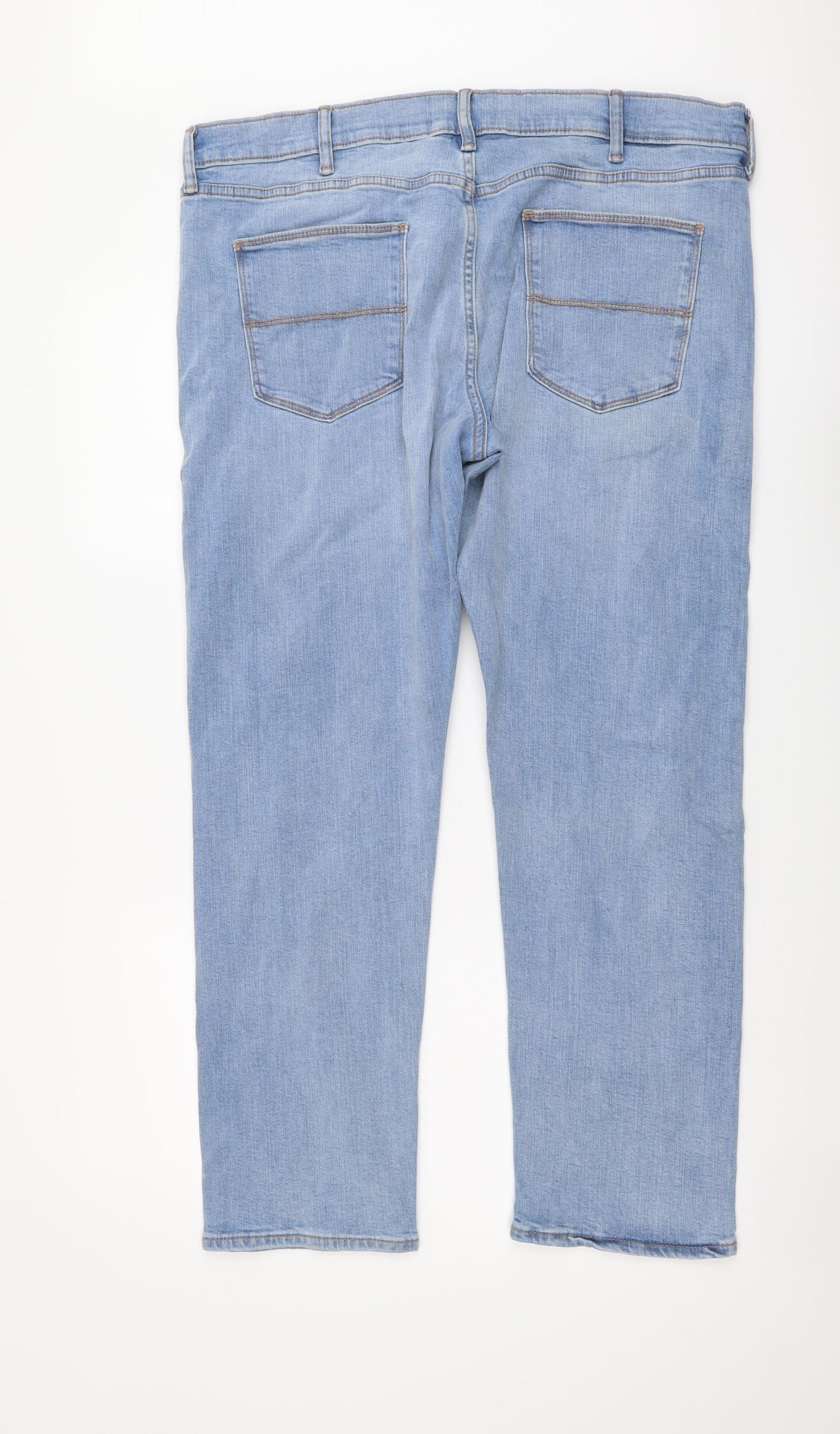 Marks and Spencer Mens Blue Cotton Straight Jeans Size 38 in L29 in Regular Button