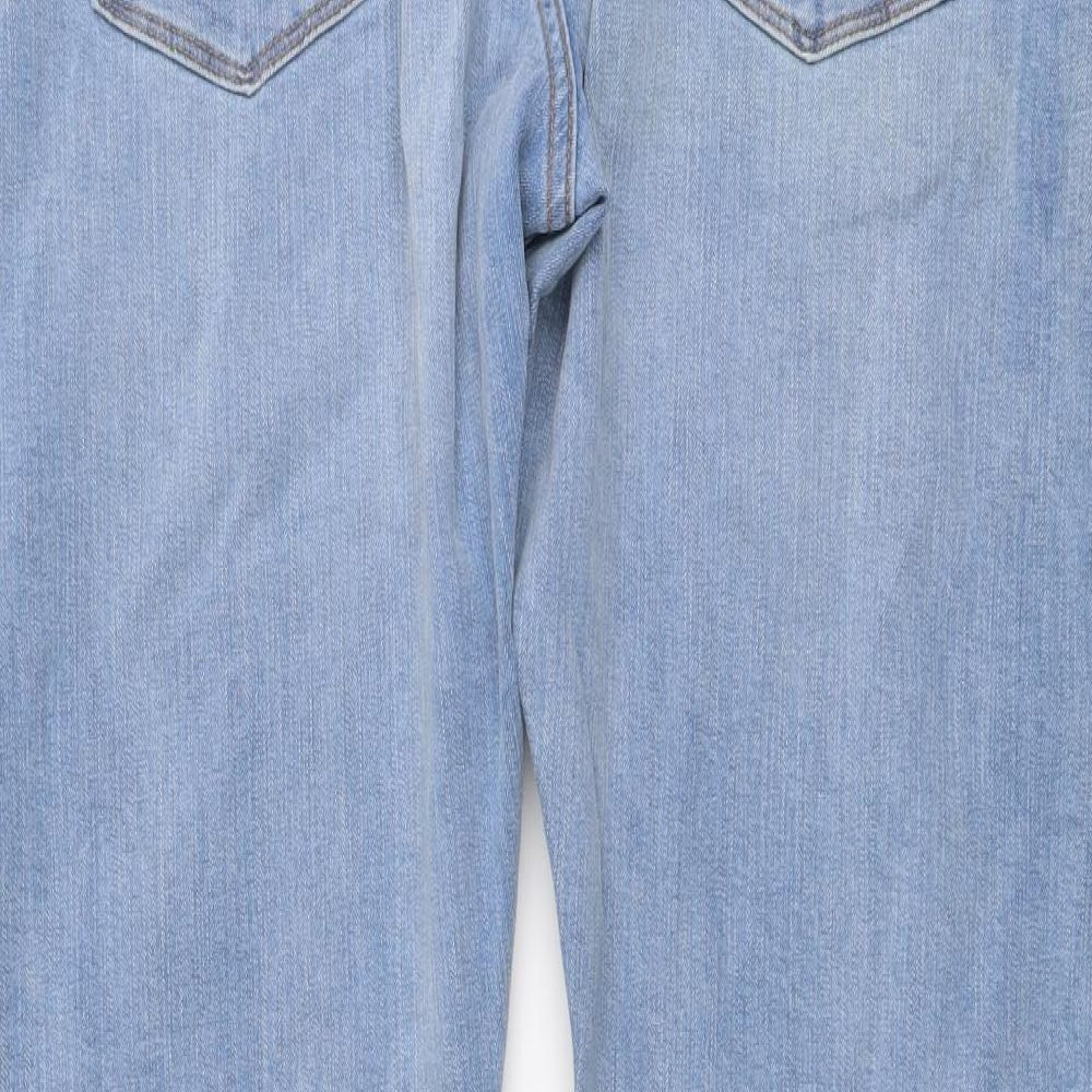 Marks and Spencer Mens Blue Cotton Straight Jeans Size 38 in L29 in Regular Button