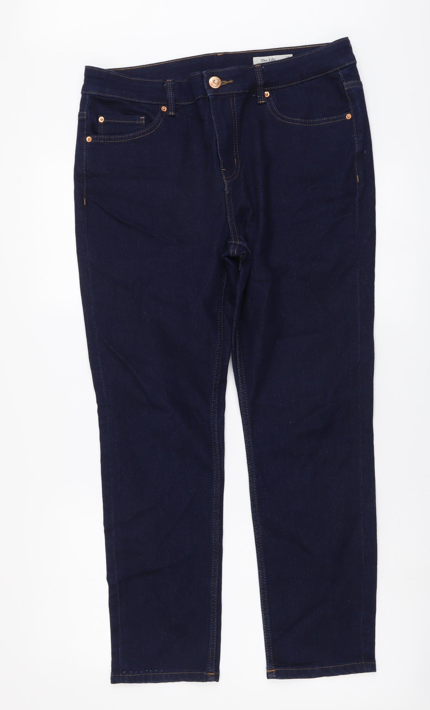 Marks and Spencer Womens Blue Cotton Straight Jeans Size 14 L26 in Slim Button