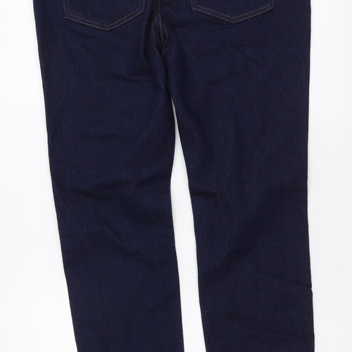Marks and Spencer Womens Blue Cotton Straight Jeans Size 14 L26 in Slim Button