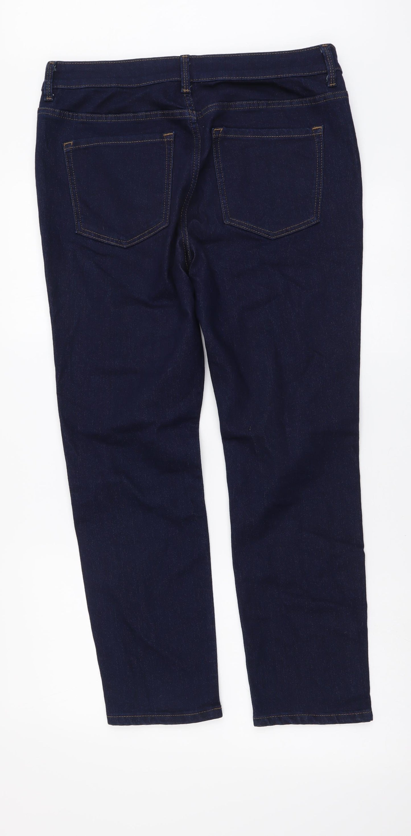 Marks and Spencer Womens Blue Cotton Straight Jeans Size 14 L26 in Slim Button