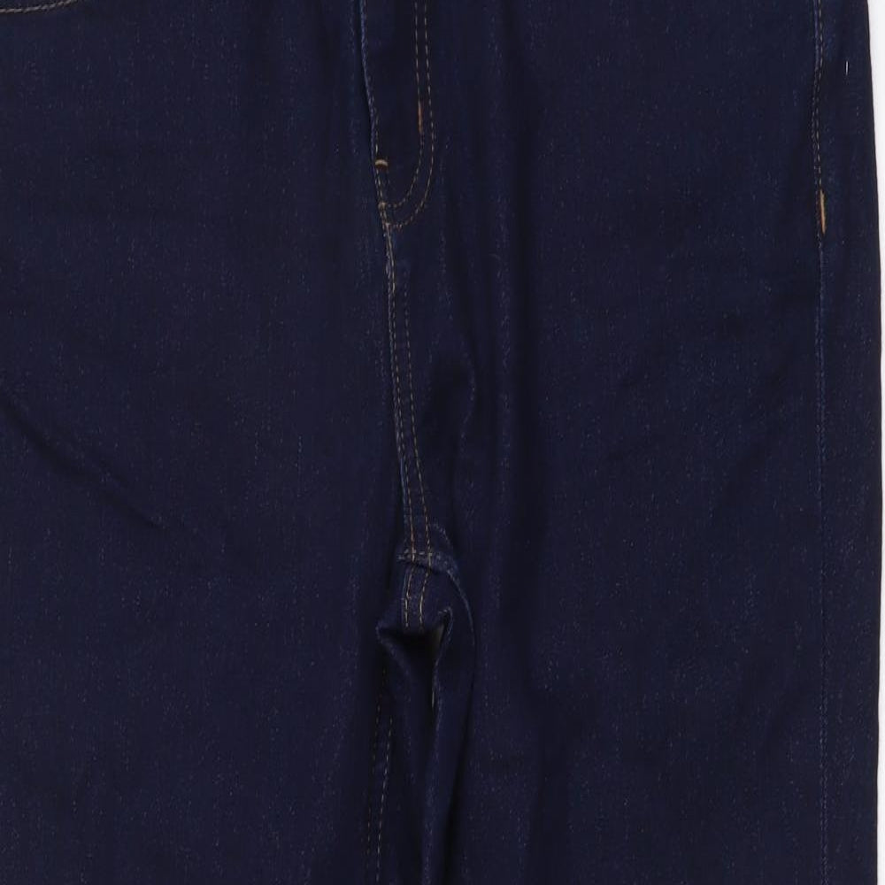Marks and Spencer Womens Blue Cotton Straight Jeans Size 14 L26 in Slim Button
